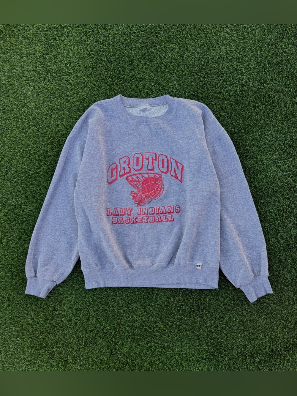Vintage 90s Russell Athletic Sweatshirt Groton Lady Indians HS Basketball Large